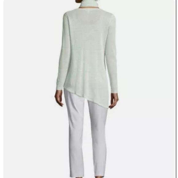 Eileen Fisher Asymmetric Linen Blend Crepe Tunic in Mint Green Small - Picture 2 of 7
